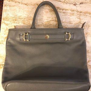TORY BURCH - GRAY LEATHER TOTE GOLD HARDWARE